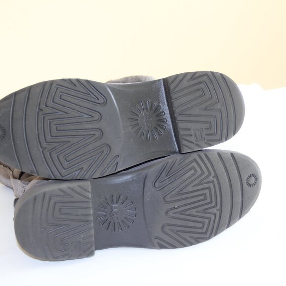 New without Tags Uggs Jannika Charcoal Suede Fur Cuff Booties Size 6. - Picture 6 of 13